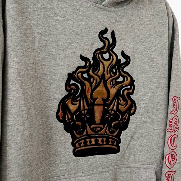 Jnco Hoodie Vintage Y2K 90s Crown Logo in Flames Patch Size Large/XL - Picture 6 of 12